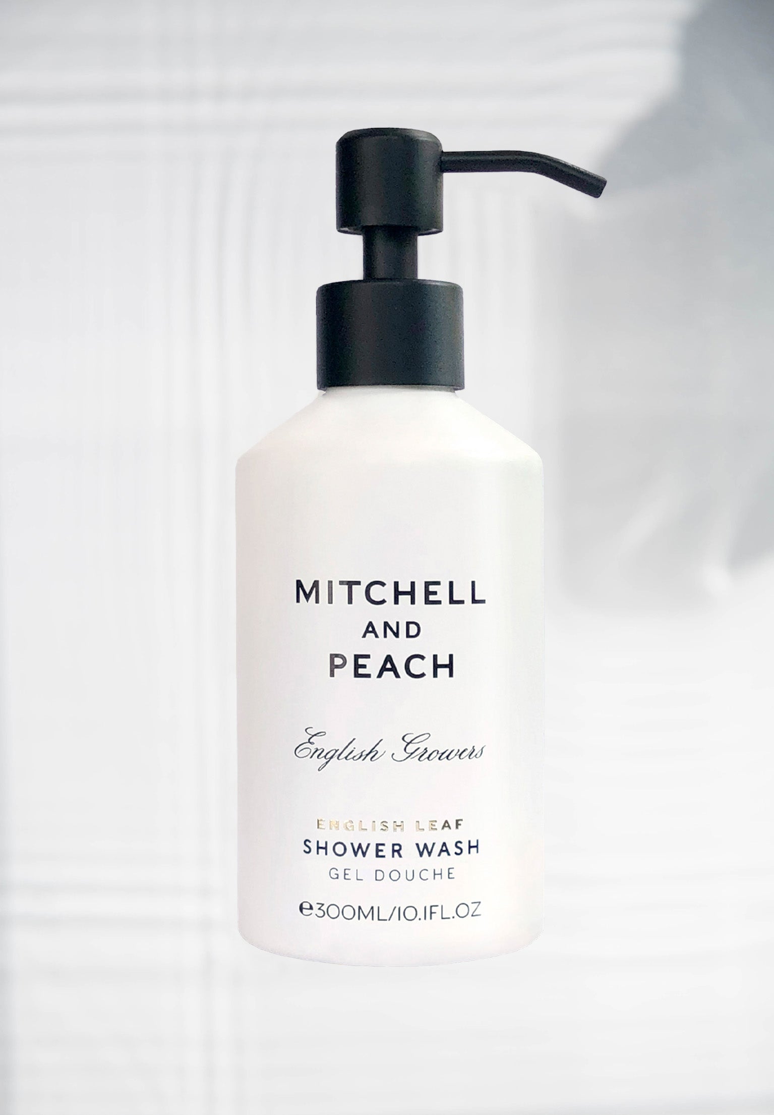 Mitchell and Peach English Leaf gel douche pompe acier agrumes