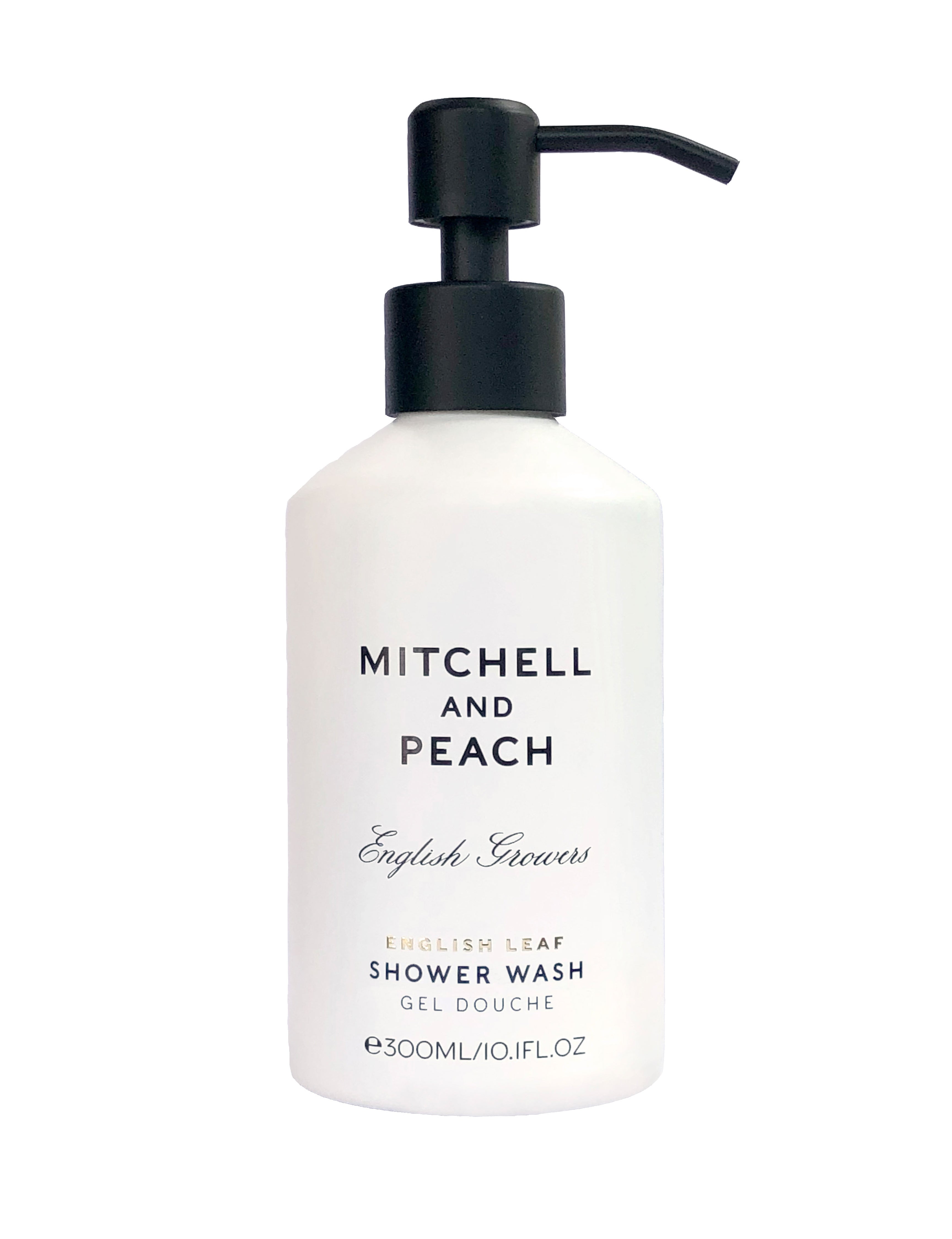 Mitchell and Peach English Leaf gel douche pompe acier agrumes