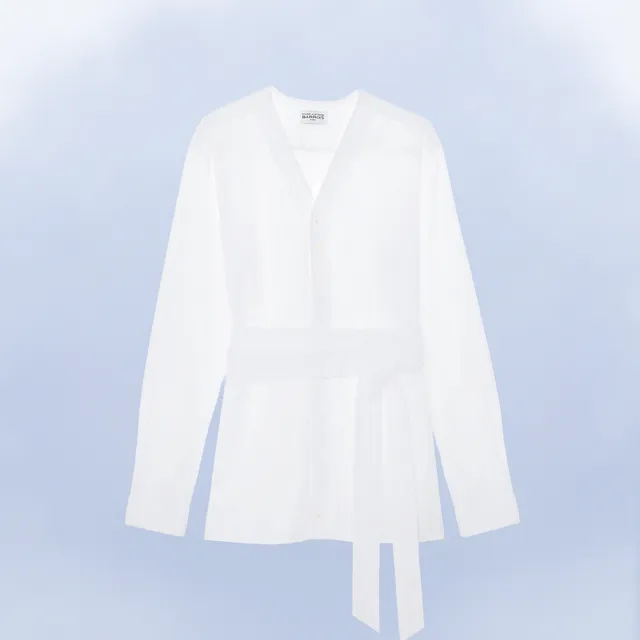 Marc-Antoine Barrois LA FENGHUANG Chemise blanche femme en popeline BIO – encolure V & ceinture