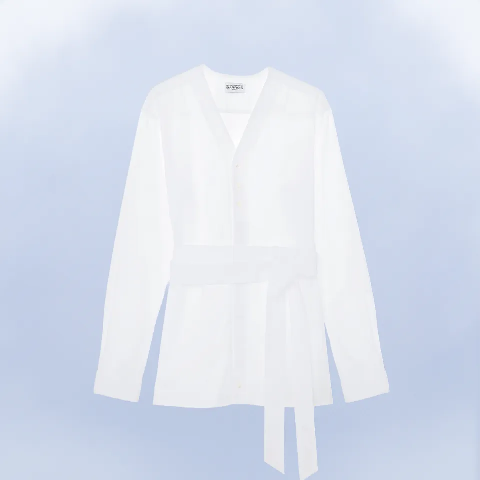 Marc-Antoine Barrois LA FENGHUANG Chemise blanche femme en popeline BIO – encolure V & ceinture