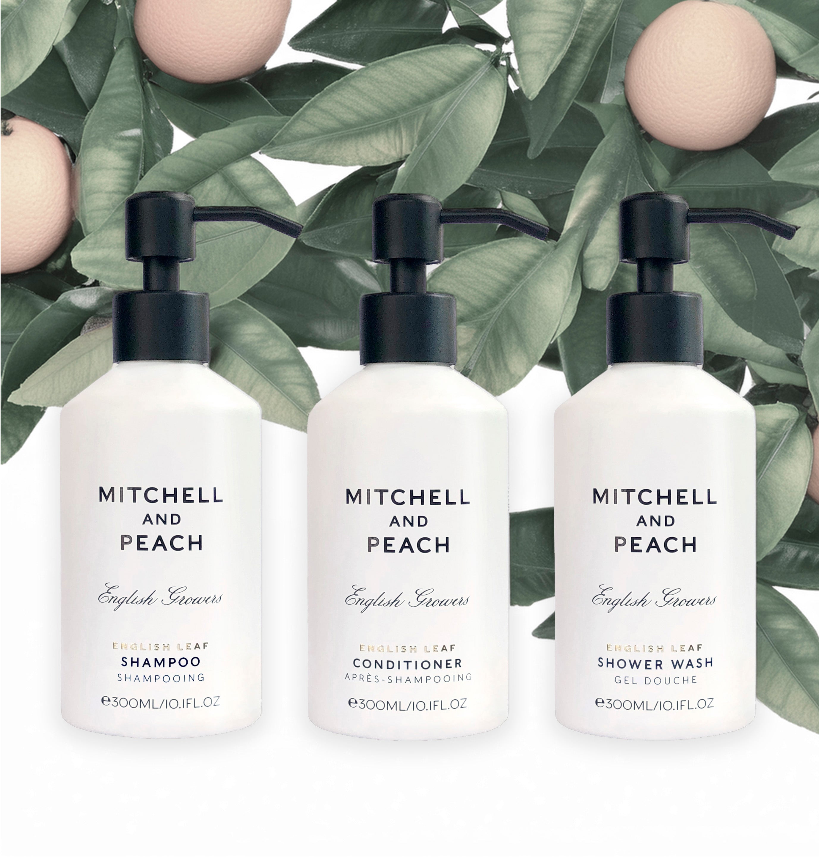 Mitchell and Peach English Leaf après-shampoing pompe acier
